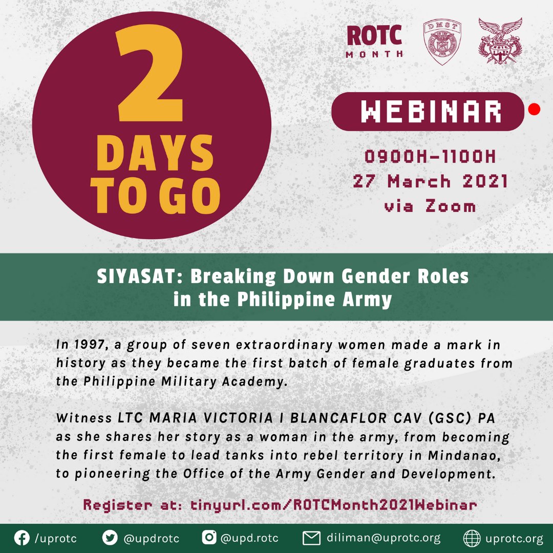 Up Rotc On Twitter In 2 Days Witness Our Speaker Ltc Maria Victoria I Blancaflor Cav Gsc Pa As She Shares Her Story As A Woman In The Army To Register Visit