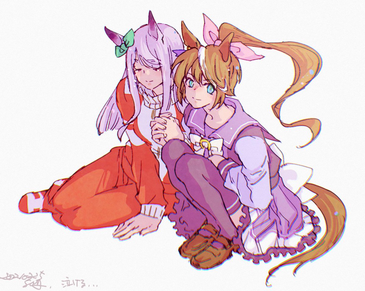 mejiro mcqueen (umamusume) ,tokai teio (umamusume) multiple girls 2girls horse ears horse tail animal ears tail tracen school uniform  illustration images