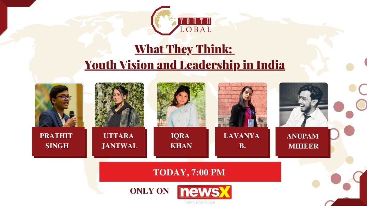 NewsX's tweet photo. #WhatTheyThink Global Youth presents a spellbinding session on "What They Think: Youth Vision and Leadership in India"

Tune into #NewsX today at 7 p.m. 

@globalyouthind 
@PrathitSingh1 
@_jyotismitak_ 
@raspy_berry https://t.co/5Z13JJge9h