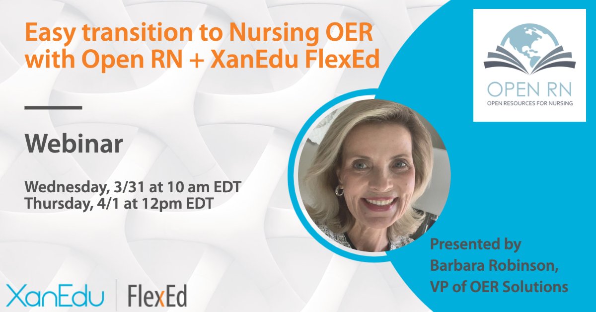 XanEdu's tweet photo. There’s still time to register! Join us next week to learn about the exciting world of Open RN’s high quality, free content, combined with FlexEd, a complete ‘course-in-a-box’ OER solution. Register for the webinar: https://t.co/5hOZMUCg8P
#NursingCourseware #NursingPharmacology https://t.co/qrf7950BhJ