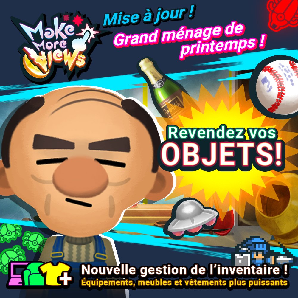 LaGamerieStudio's tweet photo. Grand ménage de printemps ! La dernière mise à jour (1.0.31) de Make More Views vous permet de revendre vos objets dans les magasins. On a aussi modifié la puissance des objets et quelques règles :
👇 https://t.co/UeJYNoa51O