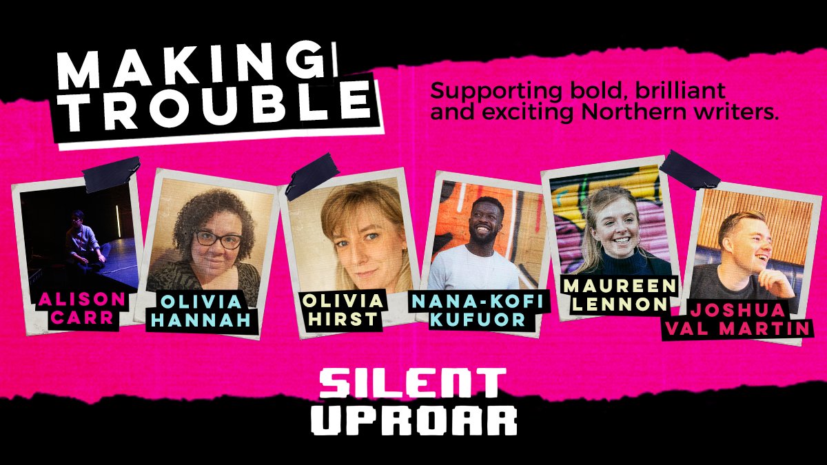 SilentUproarPro's tweet image. 📣 MAKING TROUBLE is our plan to support bold, brilliant and exciting Northern writers

Meet our first gang of TROUBLEMAKERS
@AlisonCarr_ @_oliviahannah_ @OliviajHirst @kufuor_kofi @Lennon0798 @thesecondshelf

Find out more about these fantastic writers  silentuproarproductions.co.uk/writer-support…