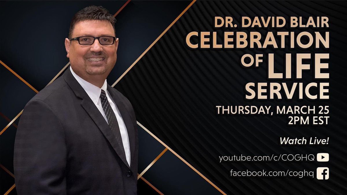 Join with us as we honor and celebrate the life of Dr. David Blair today, Thursday, March 25, at 2pm EST. You can watch live on our YouTube channel (see link below) or right here on our Facebook page.
youtube.com/c/COGHQ