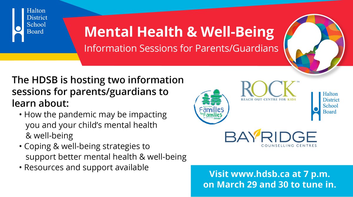 JosephGibbonsPS's tweet photo. The #HDSB is hosting two Mental Health &amp; Well-Being Information Sessions for Parents/Guardians on Monday March 29 and Tuesday March 30.  Visit https://t.co/ylRCRmagdk at 7pm on March 29 and 30 to tune in.  Registration is not required.  Learn more: https://t.co/cXgoF8w10V https://t.co/fILjJ3YyjH