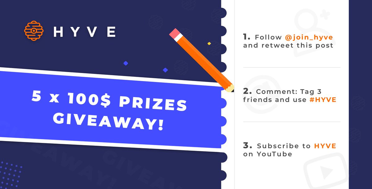 join_hyve's tweet photo. $500 #GIVEAWAY 
$100 for 5 people!

How to win:

1. Follow @join_hyve and retweet this post
2. Comment: tag 3 friends and use #HYVE
3. Subscribe to our YouTube channel: https://t.co/Eymq1KpeZo

The contest ends on March 31st. We will choose 5 winners using https://t.co/2uKsJIZFSU https://t.co/Piudh8oRsM