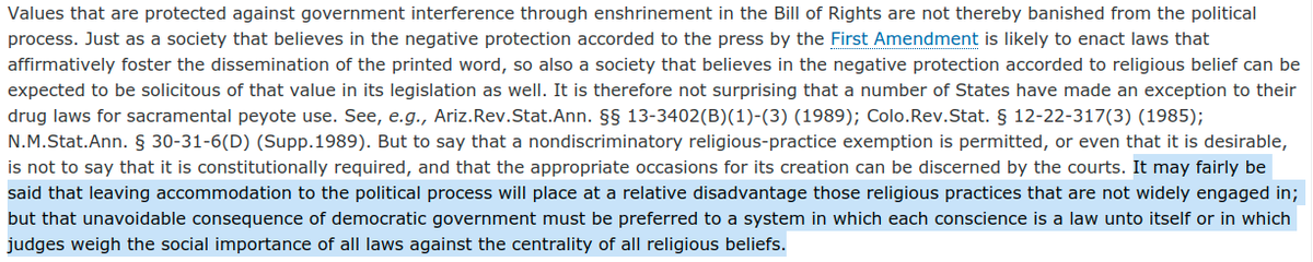 Scalia wrote the opinion and included some supremely stupid and totally unnecessary language that confirmed for many that the court was enshrining an ethnocentric view of the law. This made the case a pariah and led to RFRA which led, eventually, to the Hobby Lobby case.