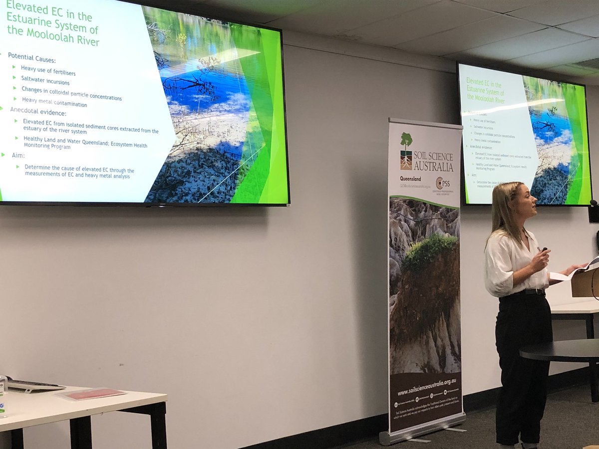 georgina_W2O's tweet photo. @SoilScienceAust Queensland student awards event. Congratulations to the finalists & overal winner of the undergraduate award for excellence in soil, Megan Hunter from @UQ_News. The event also featured guest speakers #QLDChiefScientist #GHDconsulting & sponsor ALS @QldFarmers https://t.co/3tzPQSW29L