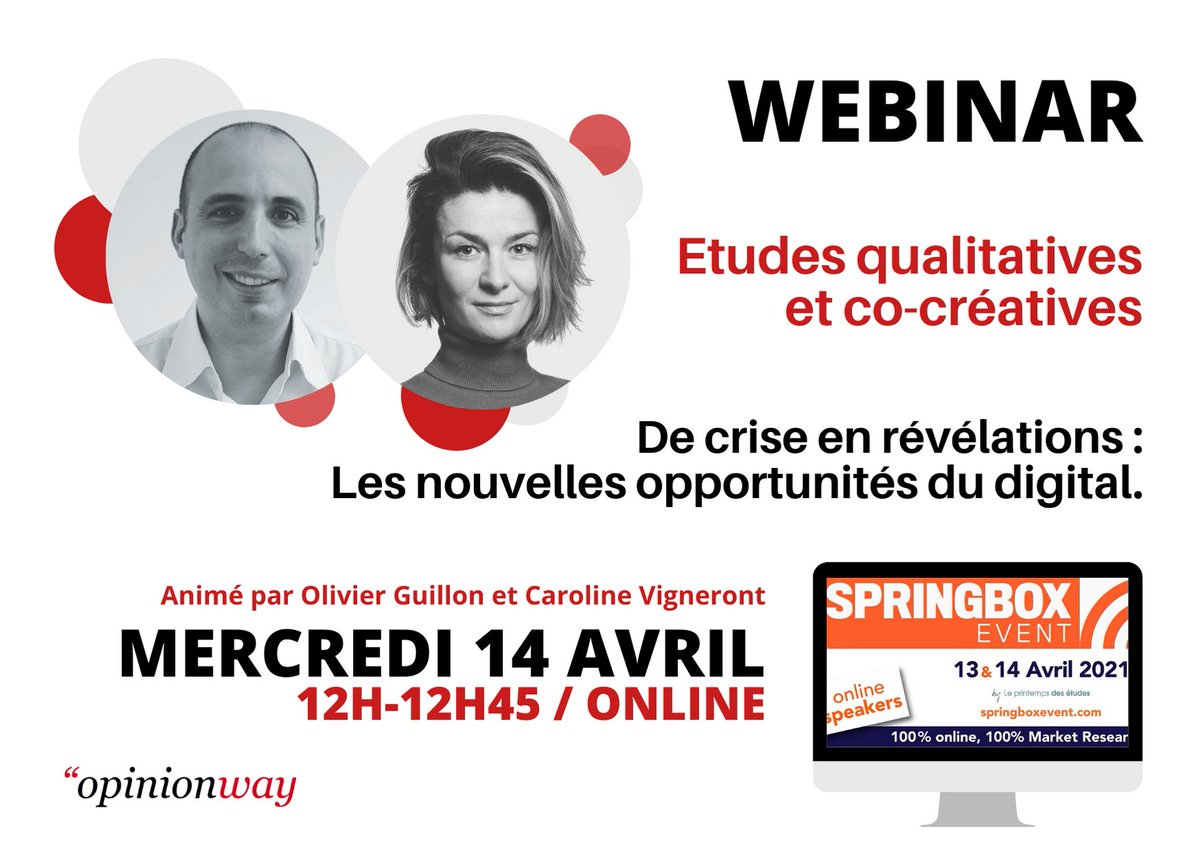 opinionway's tweet photo. [ WEBINAR ] Études #quali et co-créatives : au-delà d'être une alternative en temps de crise, le #digital n'est-il pas une opportunité d’aller plus loin ? Retour sur quelques cas concrets avec les experts @opinionway le 14/04 à 12h ! #SpringBoxEvent 👉 https://t.co/BkLwtlk3xl https://t.co/tdHYj3XnTg