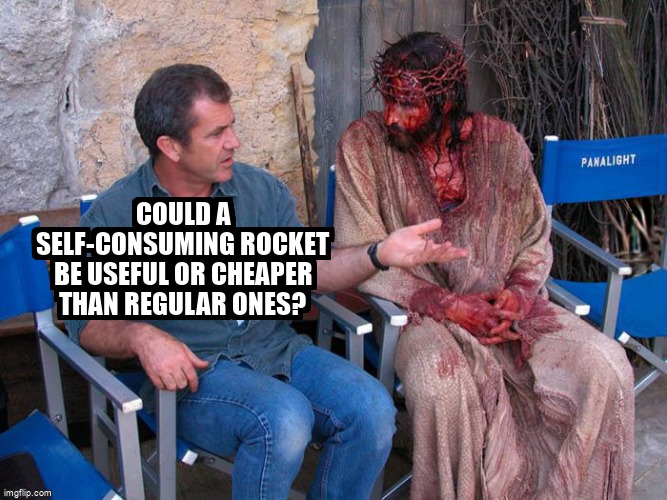 worldbuildingme's tweet image. Could a self-consuming rocket be useful or cheaper than regular ones? worldbuilding.stackexchange.com/questions/1984… #scientificdevelopment #rockets #spaceships #spacetravel #physics