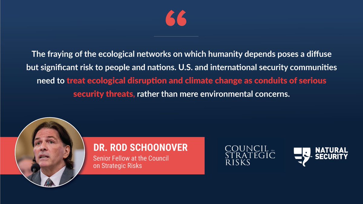 USNaturalSec's tweet photo. Due to unsustainable human activities, our #biosphere is rapidly destabilizing, fraying the ecological fabric upon which global #supplychains depend. @CSRisks’s new report, “The Security Threat That Binds Us,” outlines what the U.S. can do about it: https://t.co/735qOzoBiD https://t.co/4RCgSrdsdV