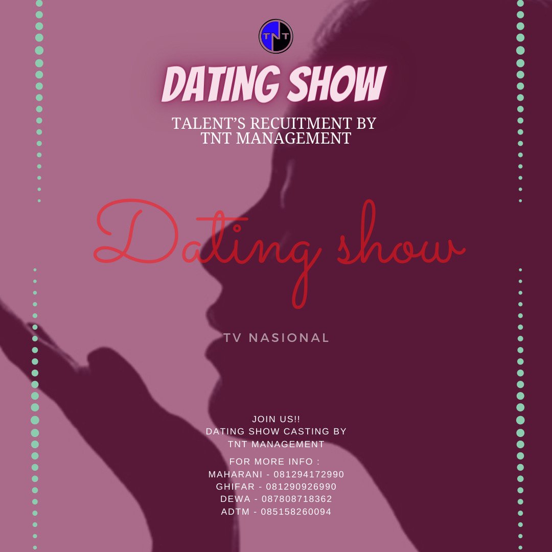 RHDewa's tweet photo. Kamu bisa Acting di depan kamera? tidak demam panggung? Let's join us!
Segera hadir Dating Show TV Indonesia!

For More Info : 
- Maharani - 081294172990
- Ghifar - 081290926990
- Dewa - 087808718362
- ADtm - 08515826009

Ketentuan &amp; Syarat berlaku. https://t.co/g7aeMRIvK9