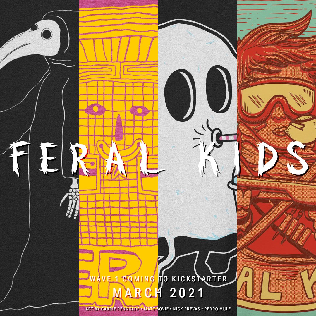 feralkids_shop's tweet photo. We’re launching our 1st wave of t-shirts &amp; art prints this week on @kickstarter! Add some awesome art to your walls/wardrobe! Art by Carrie Rennolds, Matt Bovie, Nick Prevas &amp; Pedro Mule! #keepartweird #feralkids #tshirtdesign #artprints #tshirtshop #artistbrand #baltimore https://t.co/xoMqYsTCbV