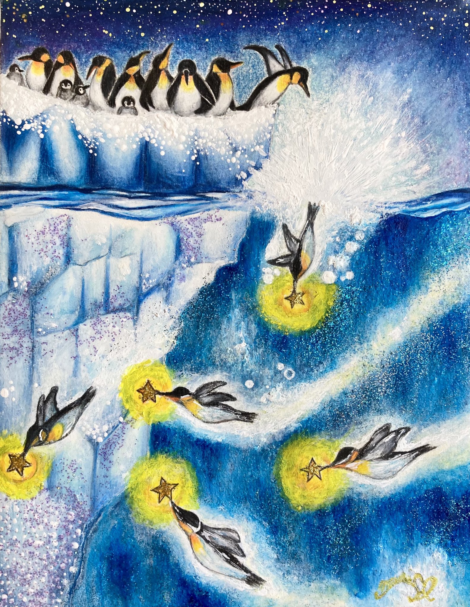 Minamike 新しいイラストです 星を届けよう 絵描きさんと繋がりたい ペンギン 夜空 色鉛筆 アナログ イラスト 手書き ポストカード T Co Kndpesqeze Twitter