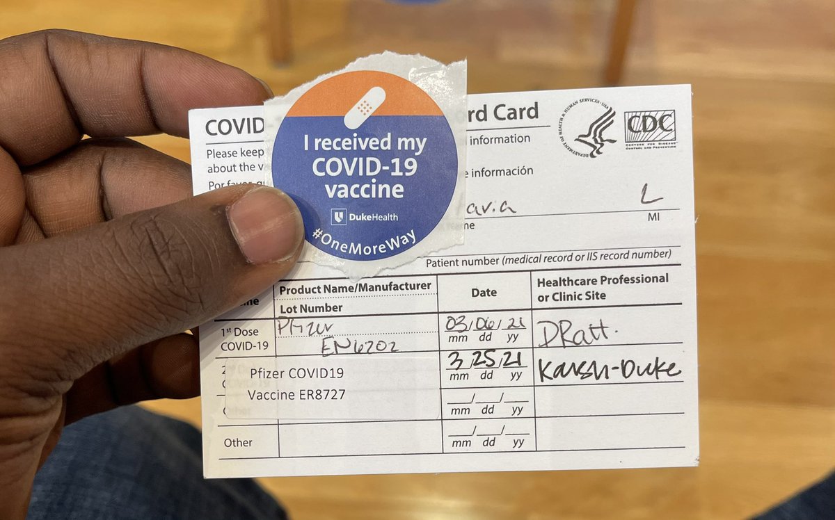 TayeWilkinsonNC's tweet photo. Dose 2 completed! #pfizer #covidvacccine when you are able to get the shot, make sure you get it! Let's #beatcovid19 #onemoreway https://t.co/hx4nKdy2PE