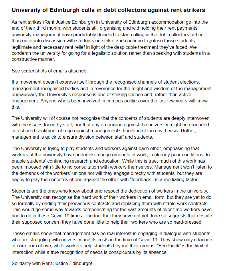sssn_edi's tweet photo. @EdinburghUni calls in debt collectors against @rentjusticeedi and refuses to engage constructively with students.
Read here for text-version
https://t.co/ZobF3NAhf9 https://t.co/Wx0XDDMlkY