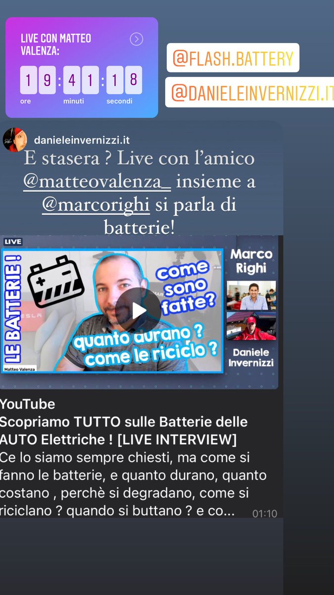 TeslaOwnersIT's tweet photo. 😜Cosa fai stasera alle 21:00? Noi siamo LIVE🔴 con l’amico #MatteoValenza l’amico #MarcoRighi, compagno d’avventura della #BatteryWeekly⚡️🇮🇹🔋
🔋 LIVE per parlare di batterie!
🔗👉 https://t.co/9p9yFXxIy3 https://t.co/qcQTJAHiGk