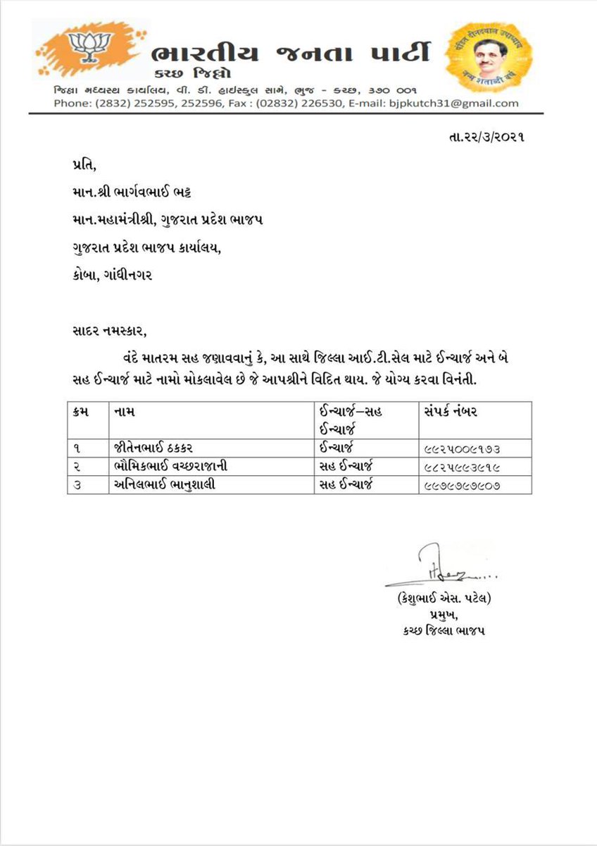 jigar_sitapara's tweet photo. કચ્છ જિલ્લા ભાજપના આઇ.ટી.એસ.એમ.
વિભાગના નવનિયુક્ત હોદ્દેદારોને ખૂબ ખૂબ
અભિનંદન..💐🎉💐🎉

#CongratulationsTo 
@jiten_thacker @varun_thacker 
@bhaumikav @ashvin_bhadra @PiyushPatelBJP @DarshanGor22 https://t.co/wbl6HJ1rjO