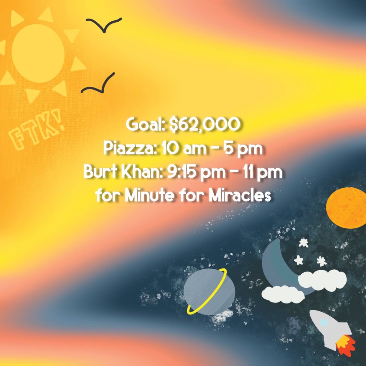 Day of Miracles is not over yet! Head to our Instagram and Facebook for more incentives. If you can attend in person, head to Burt Khan for raffles, merchandise, share your WHY and more!