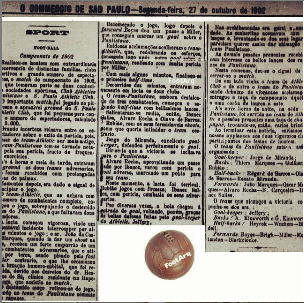 footarqMF's tweet photo. 1902 – Em São Paulo aconteceu o 1º campeonato estadual de futebol do Brasil, tendo o São Paulo Athletic Club do artilheiro Charles Miller como campeão. Mais em: https://t.co/LmSnExzyX1 - #spac #charlesmiller #campeonatopaulista #football #soccer #futebol #footarqMF @FPF_Oficial https://t.co/q0IZLF0GGp