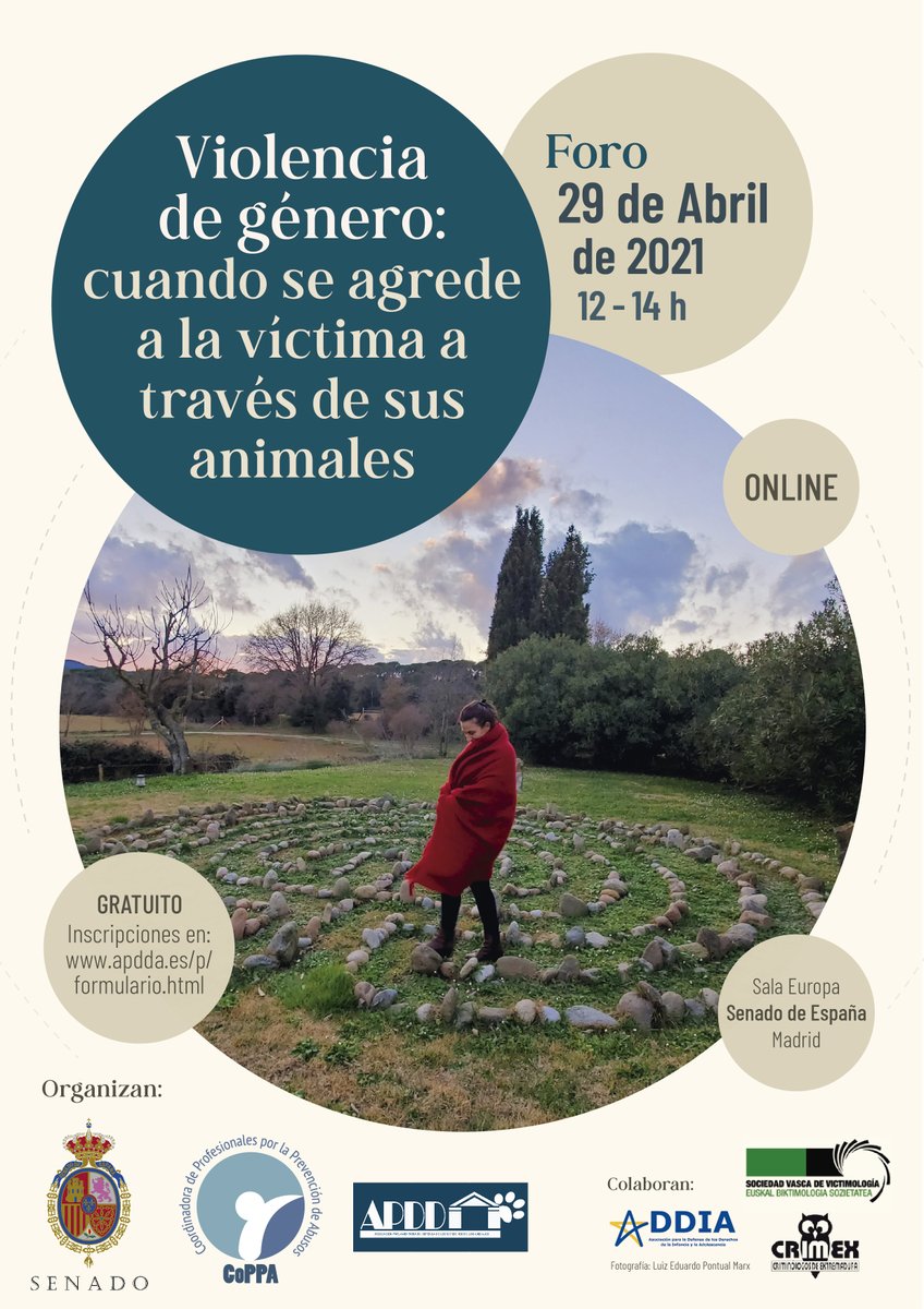 CoPPAPrevencion's tweet photo. ¡Anunciamos evento! 29 de Abril, de 12h a 14h, Foro ‘Violencia de género: cuando se agrede a la víctima a través de sus animales’. Organizan @apdda y CoPPA en @Senadoesp. Colaboran #Addia, #SociedadVascaVictimología y #Crimex. Gratuito previa inscripción. https://t.co/xh7nH423Gh https://t.co/lGsM6jWEIS