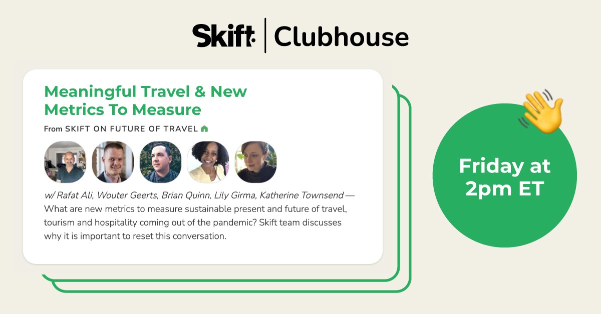 MattHeidkamp's tweet photo. Join @skift tomorrow on Clubhouse to discuss the new metrics around sustainability in travel and hospitality. 

https://t.co/8cqhOKyH5t https://t.co/k9WvPsE4fu