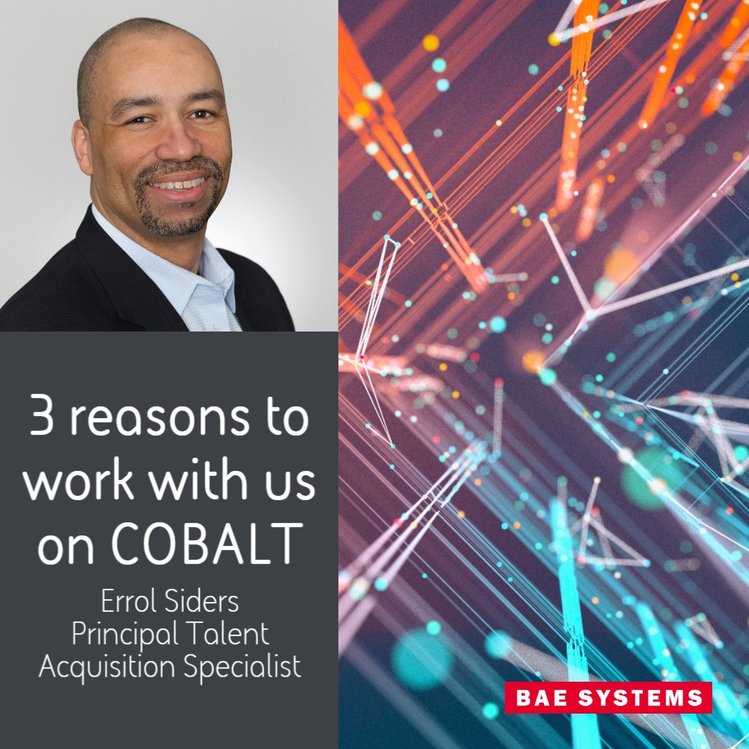 BAESystemsInc's tweet photo. Errol Siders provides โ3 reasons why you should work with us on COBALTโ: It's rewarding, mission-focused supporting global enterprise IT programs, and there's opportunity for growth & advancement. https://t.co/EFzrZotGnH
#Engineeringjobs #Intelligencejobs #FindYourCalling https://t.co/s6ukKtWM4p
