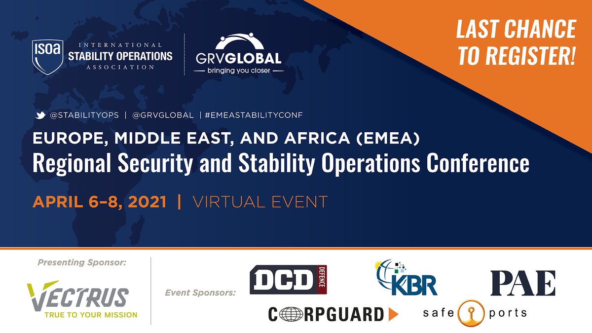 StabilityOps's tweet photo. LAST CHANCE TO REGISTER! Ticket prices go up on Monday, March 29. Register NOW to save up to $100. https://t.co/xPKrFuQsm7

#EMEAStabilityConf #EMEA #StabilityOps #GovCon @Vectrus @DCD_Group @KBRincorporated @PAE_Company https://t.co/XYOOEpMLuY