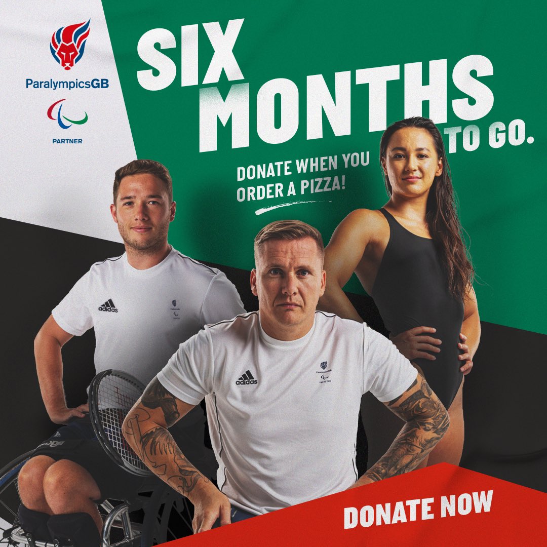 6 months to go until Tokyo Paralympics! Officially time to get excited. Britain’s Paralympic Athletes are funded by the <a href="/ParalympicsGB/">ParalympicsGB</a> charity and your donations give them the best possible preparation to take gold for Great Britain! #WeAreLimitless 
uk.virginmoneygiving.com/PapaJohns