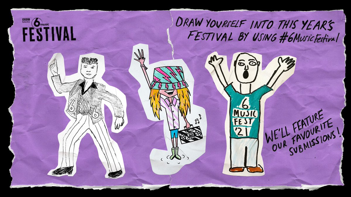 BBC6Music's tweet photo. With no crowds this year, we want you to draw yourself into the 6 Music Festival 👩‍🎨

Simply draw yourself, your gig partners, whoever you’d like to be at a festival with right now, and we’ll feature our favourite submissions.

Post a photo of your drawing using #6MusicFestival 🎨 https://t.co/AhglVZF5zR