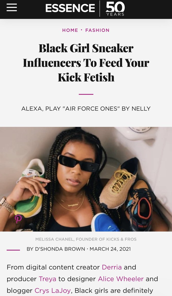 TheTubbyEffect's tweet photo. So honored to be featured in this beautiful article about Black Girl Sneaker Influencers in @Essence !!  S/o to D’Shonda Brown for penning this amazing article and special s/o to all of the awesome women listed !✨

#thetubbyeffect #blackwomenthriving 
https://t.co/XNxzCDNxUf https://t.co/cL2Ii50pwt