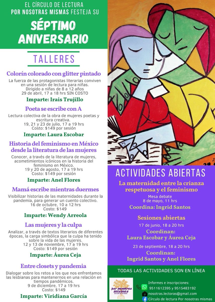 CirculoOaxaca's tweet photo. ¡Habemus aniversario! Estamos muy contentas de compartir con ustedes nuestra serie de talleres en línea para celebrar nuestros siete años de existencia. 
Inscríbete y acompáñanos a festejar a nuestro círculo de lectura.
#MujeresLeyendoMujeres 
#7Años
#LectorasFeministas https://t.co/f0Lnh9678k