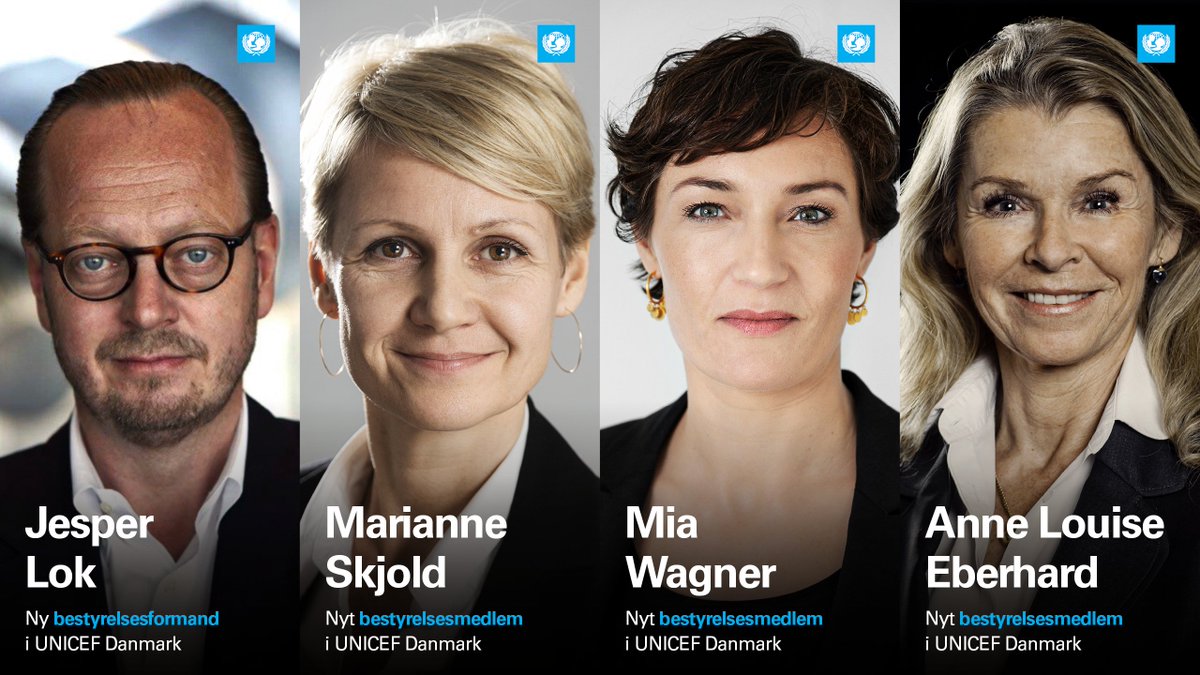 UNICEFDK's tweet photo. Tre nye bestyrelsesmedlemmer er netop indtrådt i UNICEF Danmarks bestyrelse, og nuværende bestyrelsesmedlem Jesper Lok er tiltrådt som formand. Tillykke til både Jesper, Marianne Skjold Larsen, Mia Wagner og Anne Louise Eberhard - og tillykke til os!

https://t.co/Omu2oCAHzI https://t.co/VwIU9RFnzv