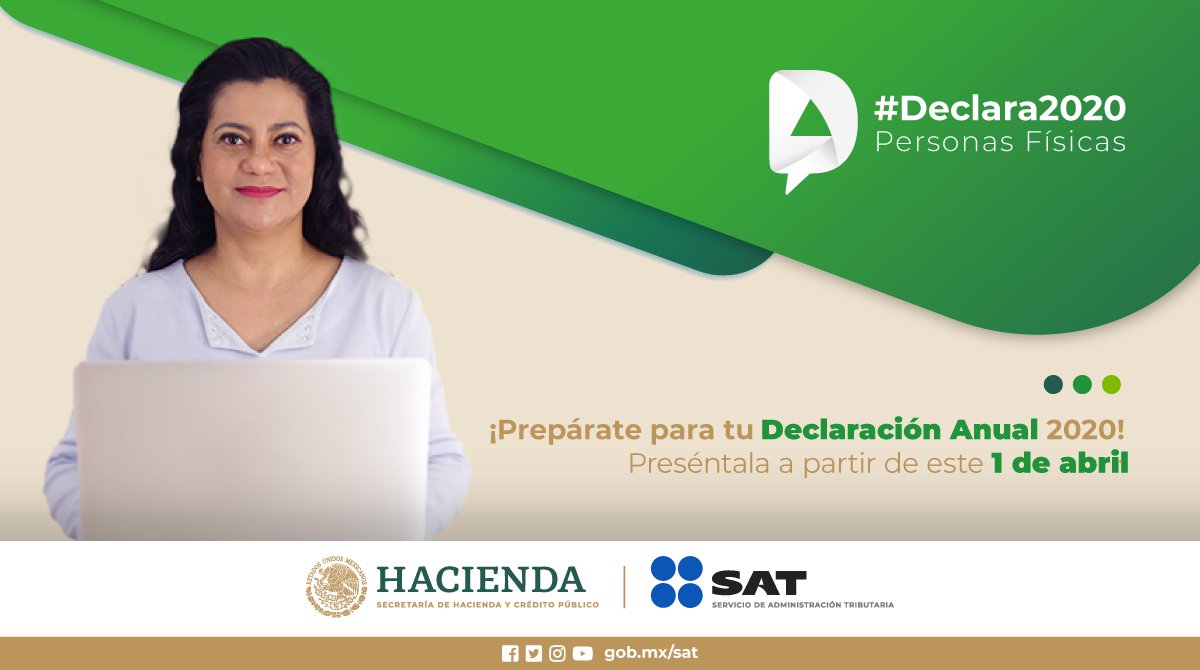 SATMX's tweet photo. ¡Que no se te pase! El 1 de abril inicia la Declaración Anual 2020 de #PersonasFísicas, ¡prepárate!
Visita el minisitio y conoce cuáles son tus deducciones personales.
#Declara2020

👉 https://t.co/PGJ1bZT0lr https://t.co/k7czrGQjvr