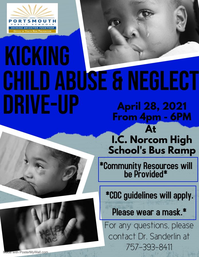 Sand120513's tweet photo. Drive-Up to learn how you can help eliminate "Child Abuse and Neglect" on April 28th from 4 to 6 pm. .@PortsVASchools .@ebracyPPS .@mcromartieEdD .@cardellpatillo https://t.co/hXmYwzbjcg