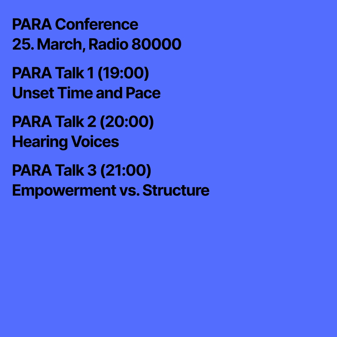 paraparasitic's tweet photo. ‘PARA - Unset Time and Pace’ Exhibition opening -  today at 19:00 (CET) via https://t.co/r5gg27oggn

The PARA discursive program takes the format of conversations between participating artists and theorists, with a focus on three main topics: Time, Voices and Self-empowerment. https://t.co/61KLrsuGfI