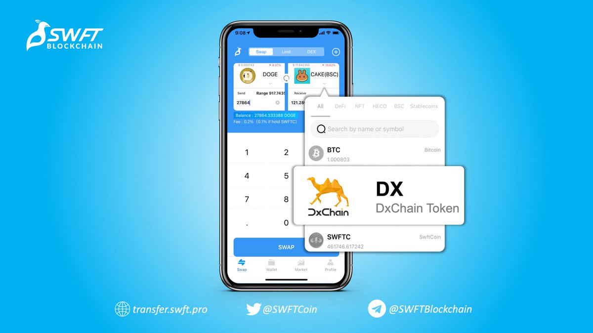 SwftCoin's tweet photo. $DX from @DxChainNetwork is now available on #SWFTBlockchain! 🤝

You can now:
💱 Swap 100s of currencies for #DX
🧧 Share DX #RedPackets with up to 5k people! 
💸 Send and request DX payments! 

🍏 https://t.co/KeKe5xPDQf
🤖 https://t.co/DZHMNb2XI8
 
#crypto #bigdata #blockchain https://t.co/JEBKkfjZD6