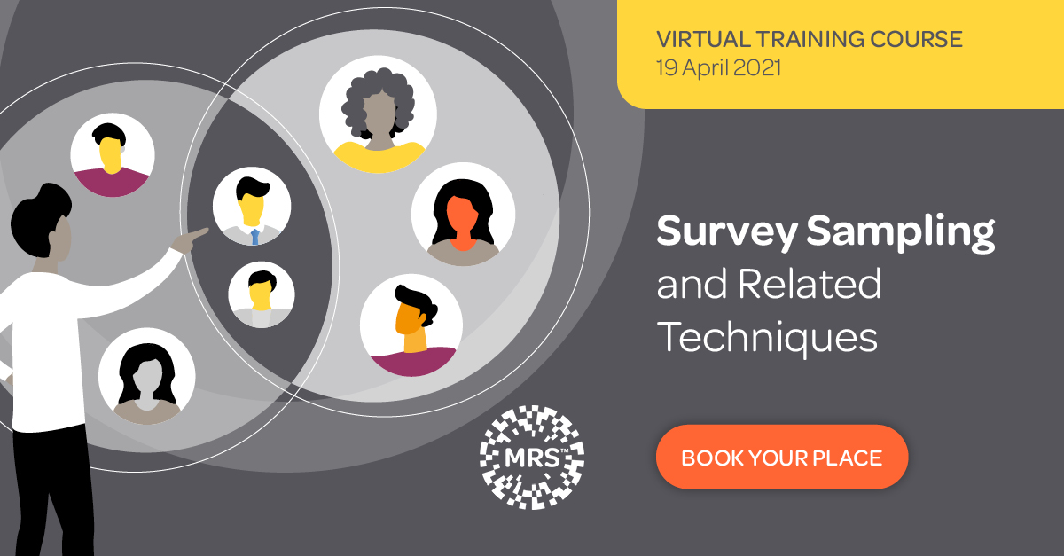 TweetMRS's tweet image. Perfect for researchers working on quantitative surveys, discussing best practice in sampling methods, and how this can impact on the statistical validity of the survey findings. 

Sign up now: bit.ly/3w2z8Ub

#surveysampling #quantitativeresearch #mrx #virtuallearning