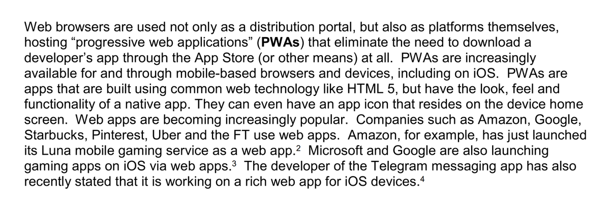 It looks like Apple has used the term PWA for the first time, in the evidence to the Australian Competition and Consumer Commission (ACCC). 👀

accc.gov.au/system/files/A…

/cc <a href="/firt/">Maximiliano Firtman</a> <a href="/slightlylate/">Alex Russell</a>

#PWA #ProgressiveWebApps
