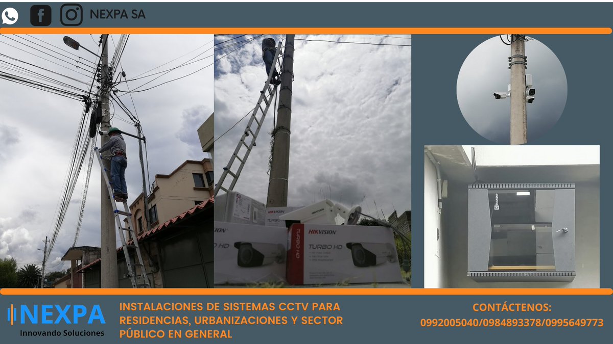 NexpaSa's tweet photo. INSTALACIÓN DE SISTEMAS DE VIDEO VIGILANCIA PARA ZONAS RESIDENCIALES, URBANIZACIONES Y ESPACIO PÚBLICO EN GENERAL #CCTV #QUITO #SEGURIDAD #RedDeTuiterosConLasso @NexpaSa @alexin_10 @LassoGuillermo @nestorj_floresl #ISP #Telecomunicaciones SEGURIDAD Y CALIDAD DE VIDA! https://t.co/fx1SV5g6Uw