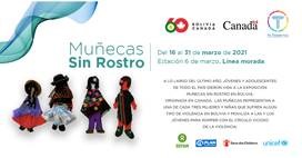 CanadaBolivia's tweet photo. 1/3 We invite you to visit our exposition of #FacelessDolls from March 16-31 at Estación 6 de marzo Línea morada of @miteleferico en #LaPaz
@UNICEFBolivia @PlanBol @OxfamBolivia @BoliviaSave
#BolCan60 https://t.co/qBDRSkz83x