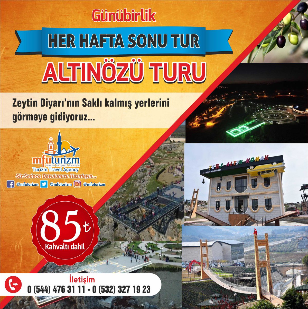 MFUTURiZM's tweet photo. GÜNÜBİRLİK ALTINÖZÜ TURU 

TÜRKİYE’nin En Uzun Cam Seyir Terası

Kişi Başı:85 ₺

🚌Ulaşım
🍱Kahvaltı
Seyahat Sigortası
Rehberlik

#Antakya #İskenderun #Kırıkhan #Samandağ #Defne #Tatil #Tur 
#Altınözü https://t.co/4kPtPzpzoM