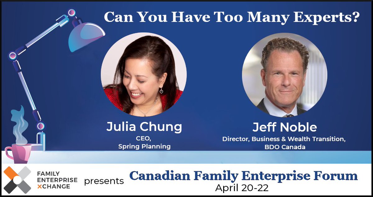 FamBizCanada's tweet photo. Collaborative advice can make all the difference to a family enterprise, but it comes with its own set of challenges. Join facilitators @JuliaChungFP and Jeff Noble to discuss the advantages and pitfalls of collaborative advice. Join us at Forum: https://t.co/X9hoxLnCku https://t.co/5gDFBHFc82