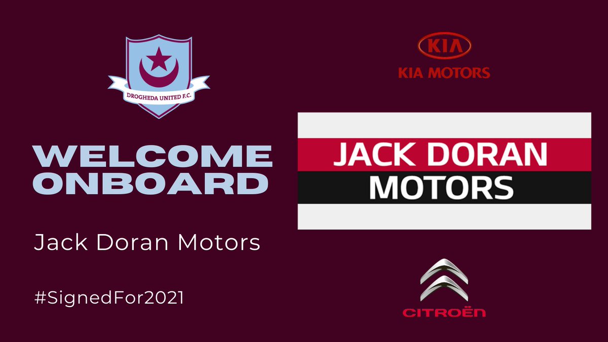 DroghedaUnited's tweet photo. Welcome onboard to our New Sponsor, Jack Doran Motors.
A family run business in the Donore Road Industrial Estate, and the leading Citroen and KIA Dealers in Co Louth.
Website: https://t.co/xxG32MMvak
FB: https://t.co/0FVykOMiOh
#SignedFor2021 https://t.co/1Aipbnv0mO
