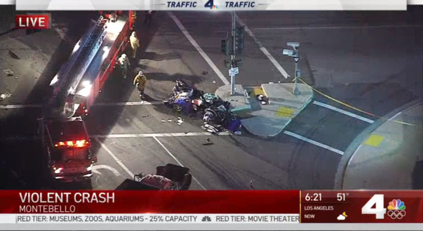 RobinWinstonTV's tweet photo. #BreakingNews #Montebello Major accident blocking the intersection of Garfield &amp; Beverly. Check out the vehicle involved, it looks like a pile of debris. @NBCLA #NewsChopper4Alpha @RobinWinstonTV @BelenNBCLA @AdrianNBCLA @DaniellaNBCLA https://t.co/I4waVY04oj