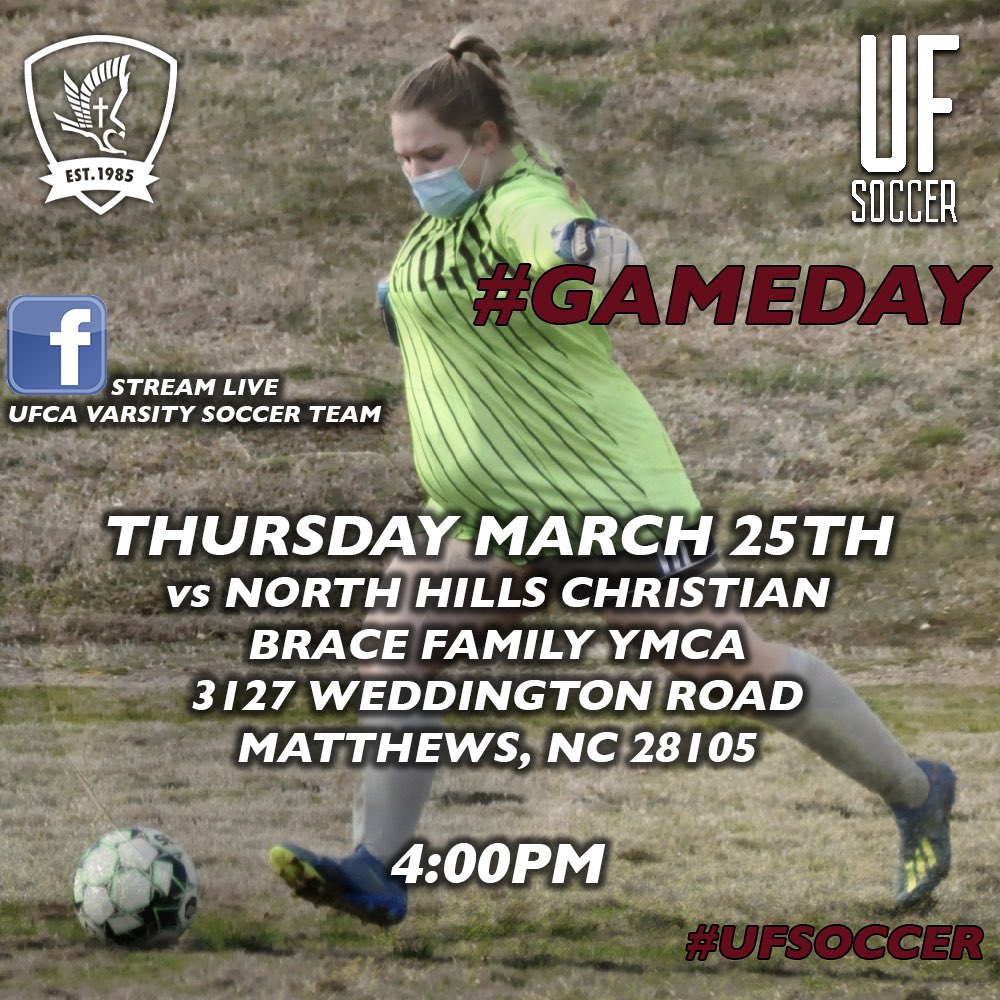 UFCA_Athletics's tweet photo. #GameDay
HOME vs North Hills Christian
Brace Family YMCA (3127 Weddington Road, Matthews, NC 28105)
4:00pm
*Stream Live on UFCA Varsity Soccer Team Facebook Page*
#UFSoccer #UFFalcons #FaithWay https://t.co/KIS4RrPBwy