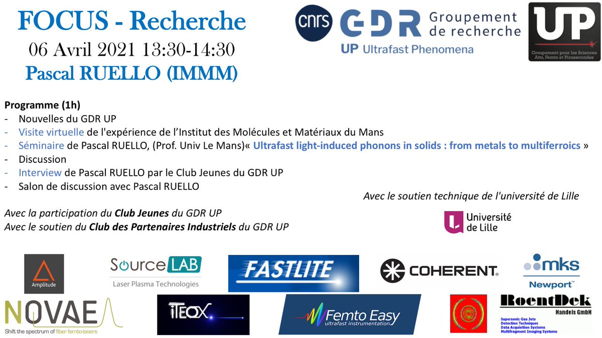 FOCUS Recherche sur Pascal RUELLO <a href="/IMMM_UMR_6283/">Institut des Molécules et Matériaux du Mans</a> mardi 6 Avril 2021 de 13h30 à 14h30 : Visite virtuelle, Séminaire, Interview... Inscrivez-vous ! univ-lille-fr.zoom.us/webinar/regist…