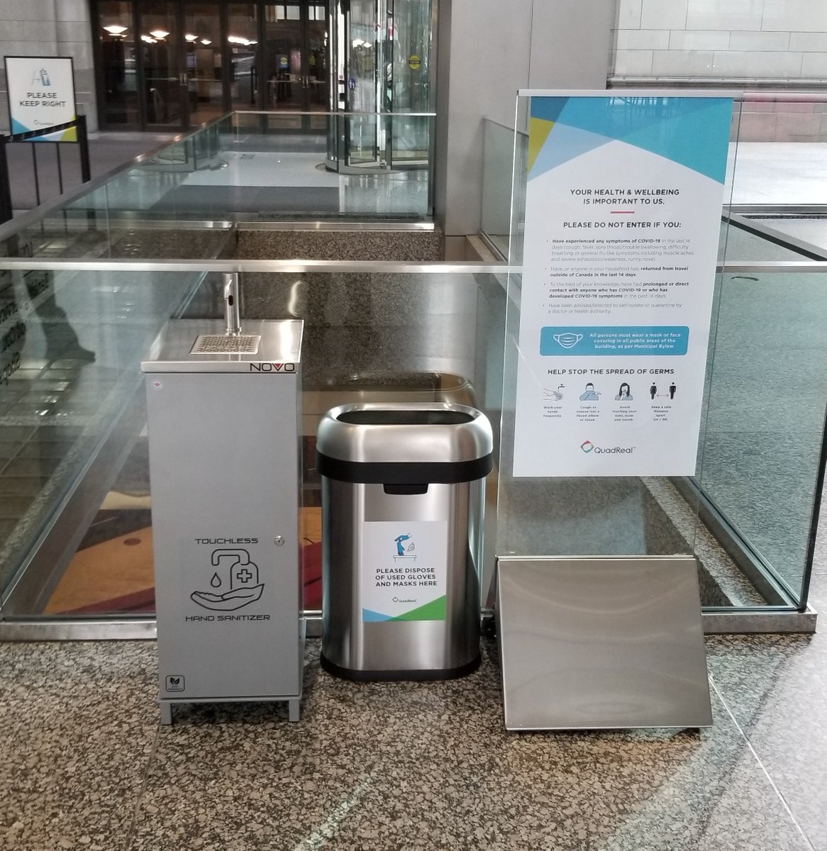 NMediplus's tweet photo. The Novo MediPlus Touchless Hand Sanitizer System has been incorporated throughout various @QuadRealGroup properties. Their investment illustrates their commitment &amp; dedication to reducing the spread of Covid-19 and to keeping staff, employees and the community safe. https://t.co/DNIDCP9eke