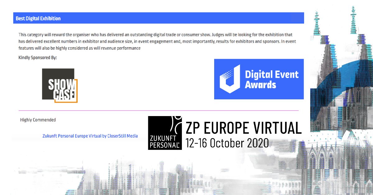 ZP_Universe's tweet image. 'Highly commended' - wir freuen uns sehr über die Empfehlung der #ZPE20Virtual als herausragendes digitales Event!💪 Das steigert unsere Motivation für die #ZPDX vom 3. - 7. Mai umso mehr! Überzeugen Sie sich selbst: bit.ly/3tUzMl2 I #DigitalEventAwards