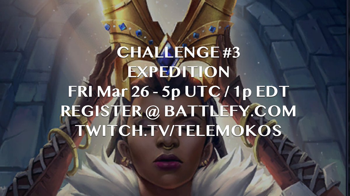 TuesdayEternal's tweet photo. Quick reminder that Friday at 5p UTC / 1p EDT is Spring Challenge #3! Bring your best Expedition deck and battle it out for a spot in the Spring Invitational!

We know the Throne Open is the same day, so it's going to be a packed weekend of Eternal action!

See you all tomorrow! https://t.co/vUplOBh6LM