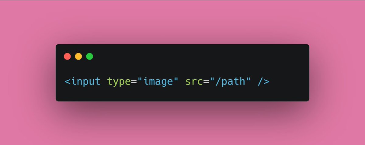 Prathkum's tweet image. Sometimes html is enough 🚀
The &lt;input type="image"&gt; defines an image as a submit button.